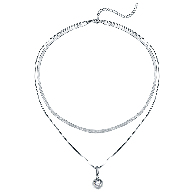 Sotiya Double Layer Solitaire Round Cut Moissanite Necklace Sterling Silver-Sotiya