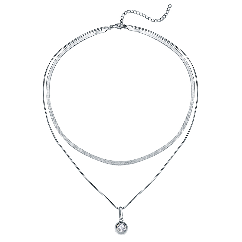 Sotiya Double Layer Solitaire Round Cut Moissanite Necklace Sterling Silver-Sotiya