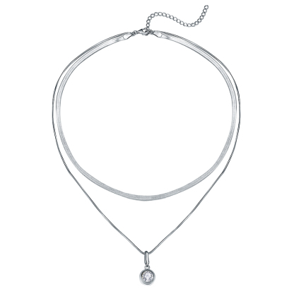 Sotiya Double Layer Solitaire Round Cut Moissanite Necklace Sterling Silver-Sotiya