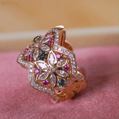 Sotiya Marquise Cut Flower Ring Band Sterling Silver