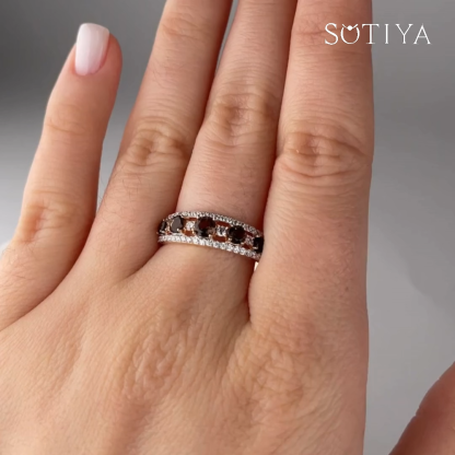 Sotiya Alternating Round Cut Coffee Women's Wedding Ring Sterling Silver