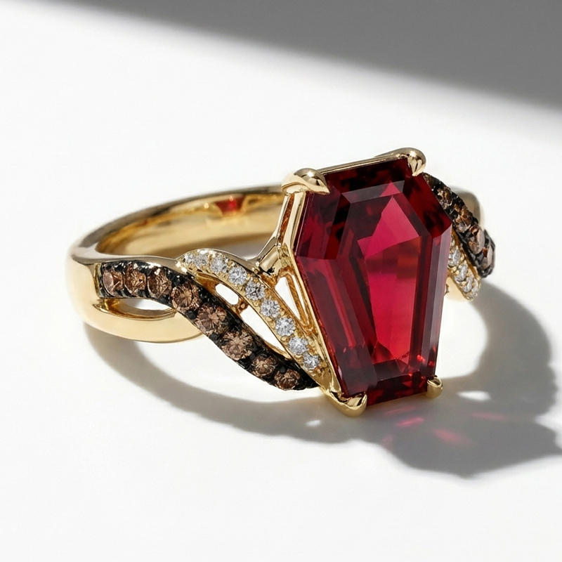 Sotiya Two Tone Twist Shank Coffin Cut Coffee Engagement Ring Sterling Silver-Sotiya