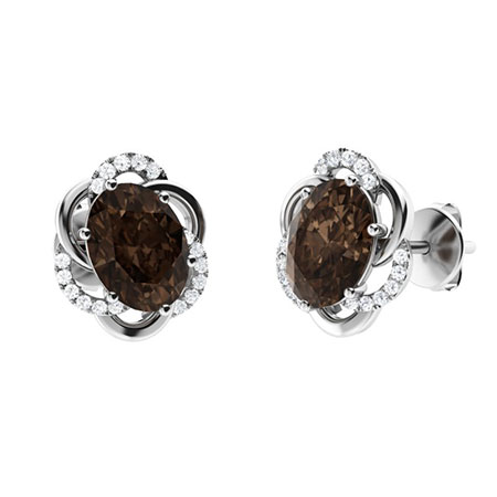 Sotiya Coffee Oval Cut Halo Flower Petal Design Stud Earrings Sterling Silver-Sotiya