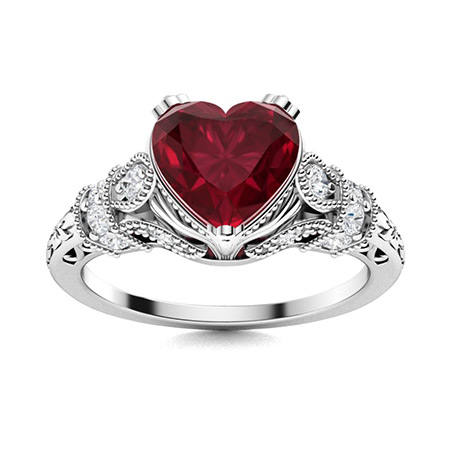 Sotiya Vintage Milgrain Heart Cut Engagement Ring Sterling Silver-Sotiya