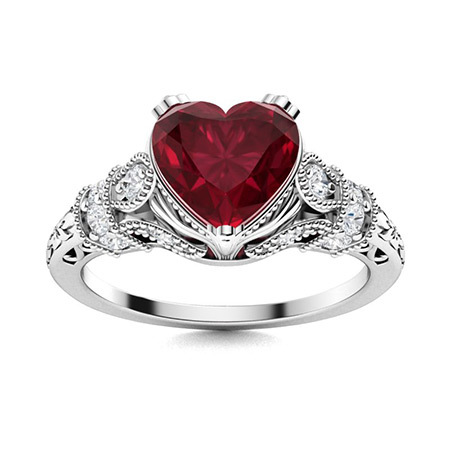 Sotiya Vintage Milgrain Heart Cut Engagement Ring Sterling Silver-Sotiya