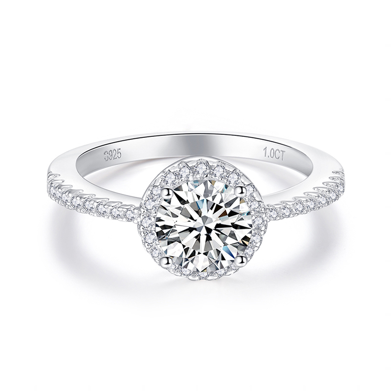 Sotiya Classic Halo Round Cut Moissanite Engagement Ring Sterling Silver
