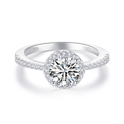 Sotiya Classic Halo Round Cut Moissanite Engagement Ring Sterling Silver