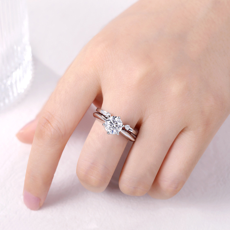 Sotiya Twin Star Round Cut Moissanite Women's Wedding Ring Sterling Silver-Sotiya