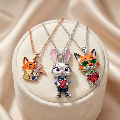 Animal City Bunny Inspired Hug Heart Enamel Necklace-Sotiya