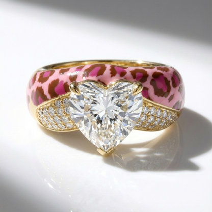 Sotiya Heart Cut Leopard Print Pink Enamel Ring Sterling Silver-Sotiya