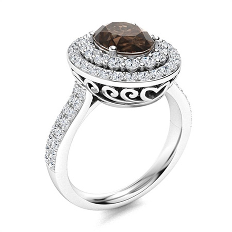 Sotiya Double Halo Coffee Oval Cut Engagement Ring Sterling Silver