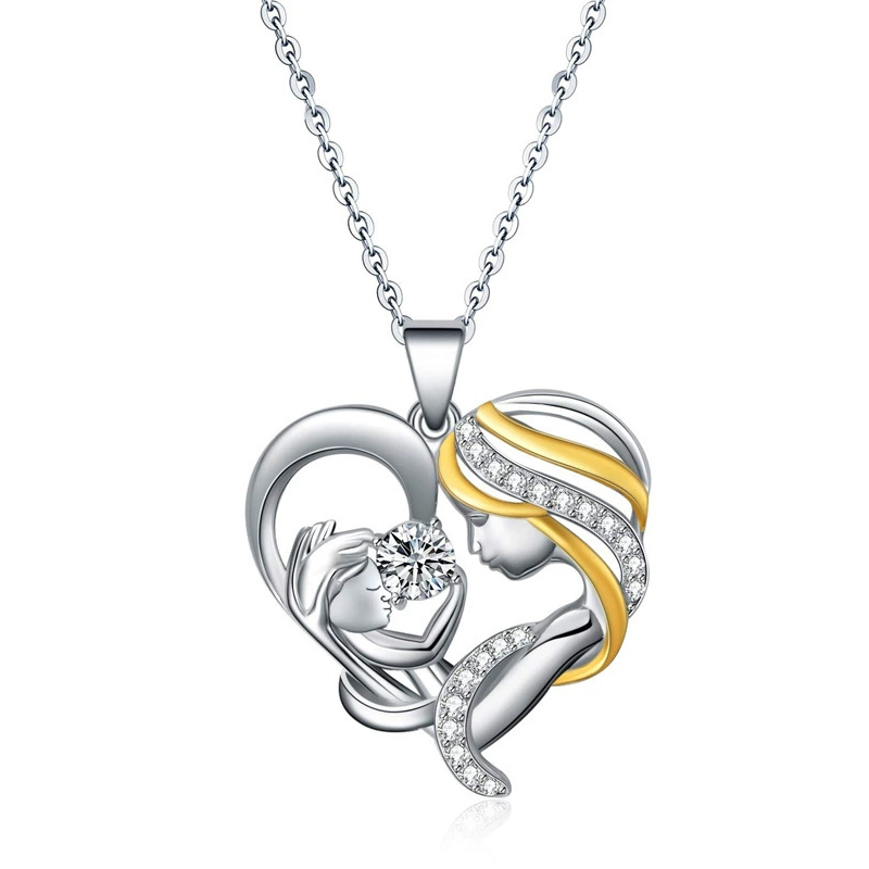 Sotiya Mom and Baby Heart Pendant Necklace Sterling Silver-Sotiya