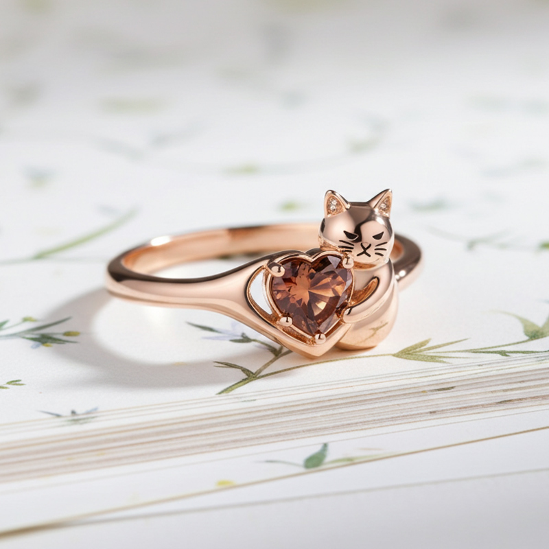 Sotiya Grumpy Cat Embraces Love Heart Coffee Cocktail Ring-Sotiya