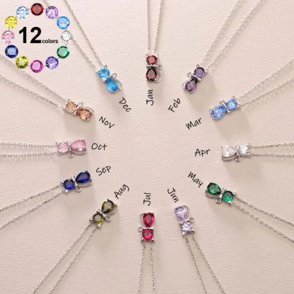 Sotiya 12 Birthstones Cat Design Necklace-Sotiya