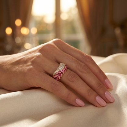 Sotiya Leopard Print Pink Enamel Ring Sterling Silver-Sotiya