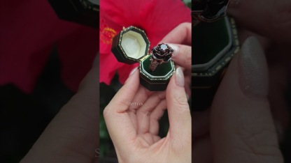 Sotiya Gothic Flower Black Enamel Round Cut Coffee Cocktail Ring Sterling Silver