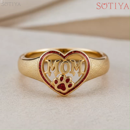 Sotiya Best Buds Comic Dog Paw Inspired Love MOM Ring Sterling Silver