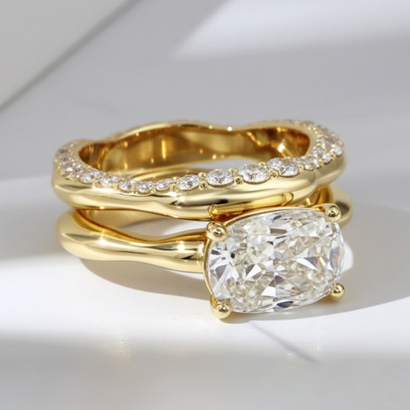 Sotiya East West Rec Cushion Cut Bridal Wedding Ring Set Sterling Silver-Sotiya