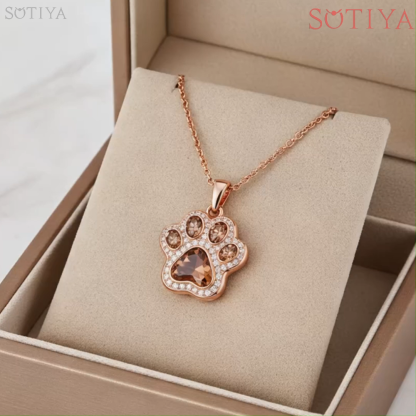Sotiya Pet Cat Dog Paw Halo Coffee Heart Cut Pendant Necklace Sterling Silver