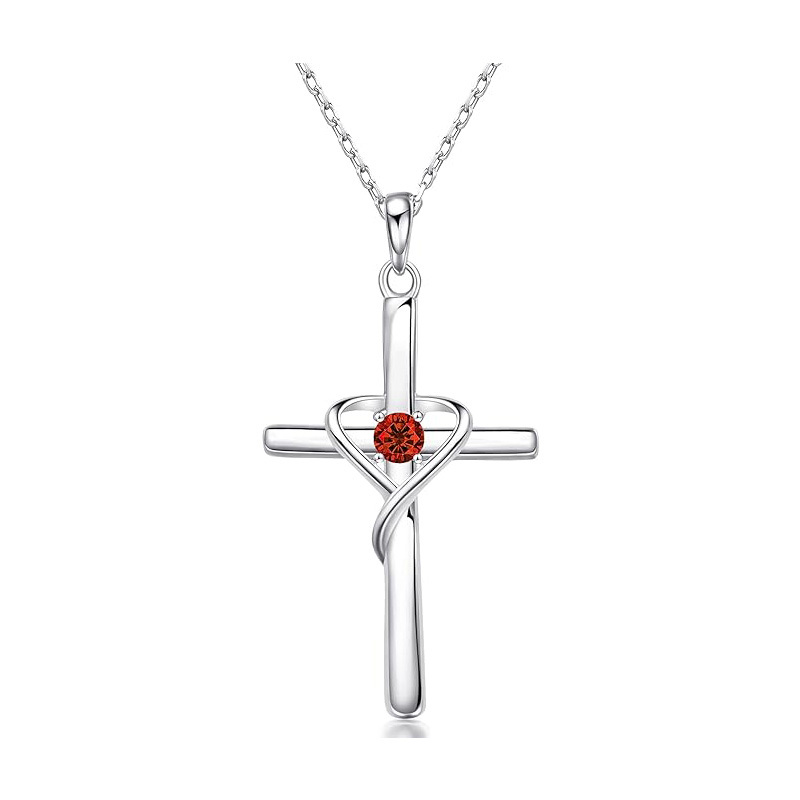 Sotiya 12 Birthstones Intertwined Cross Necklace Sterling Silver-Sotiya