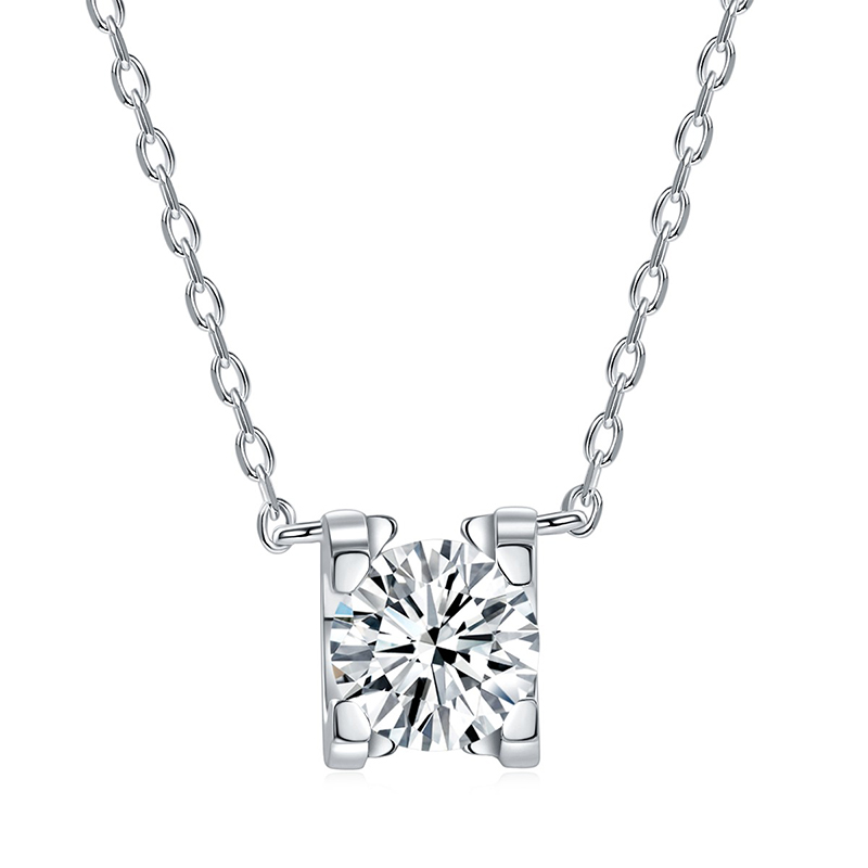Sotiya Square Shaped Solitaire Round Cut Moissanite Necklace Sterling Silver-Sotiya