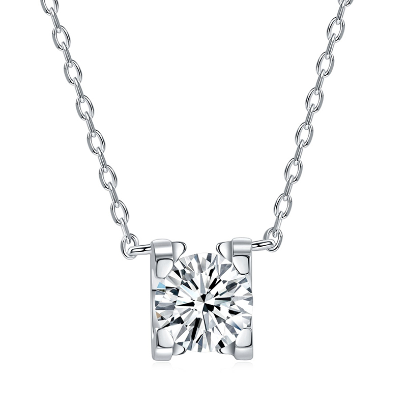 Sotiya Square Shaped Solitaire Round Cut Moissanite Necklace Sterling Silver-Sotiya