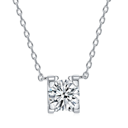 Sotiya Square Shaped Solitaire Round Cut Moissanite Necklace Sterling Silver-Sotiya