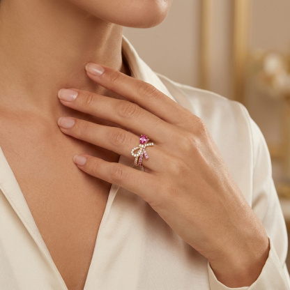 Sotiya Bow Knot Pink Pear Cut Cocktail Ring Sterling Silver-Sotiya
