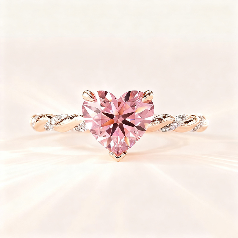 Sotiya Twist Heart Cut Pink/Coffee/White Engagement Ring Sterling Silver-Sotiya