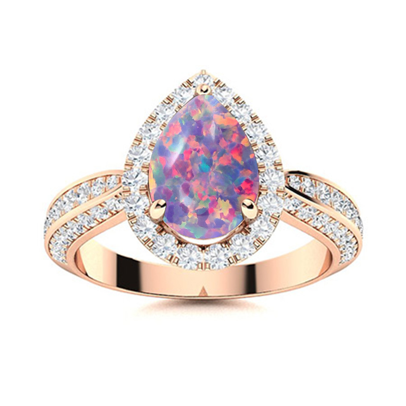 Sotiya Halo Opal Pear Cut Engagement Ring Sterling Silver-Sotiya