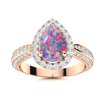 Sotiya Halo Opal Pear Cut Engagement Ring Sterling Silver-Sotiya