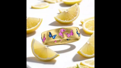 Sotiya Hot Pink and Blue Sapphire Butterfly Cigar Women's Wedding Ring Sterling Silver