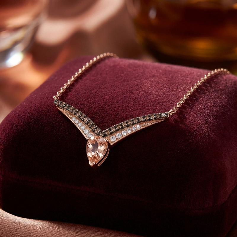 Sotiya V-shaped Design Synthetic Morganite Pear Cut Coffee Necklace Sterling Silver-Sotiya