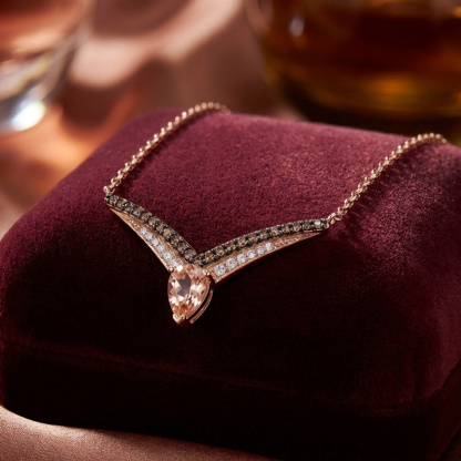 Sotiya V-shaped Design Synthetic Morganite Pear Cut Coffee Necklace Sterling Silver-Sotiya