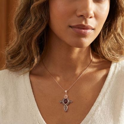 Sotiya Rose Design Faith Cross Coffee Round Cut Necklace Sterling Silver-Sotiya
