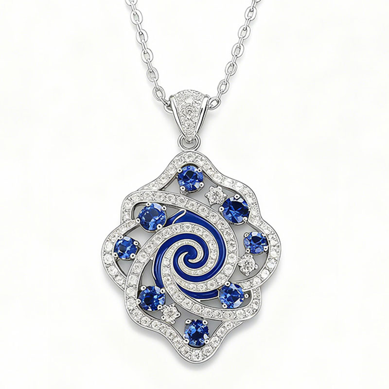 Sotiya Artist Collection Famous Painting Starry Night Enamel Necklace Sterling Silver-Sotiya