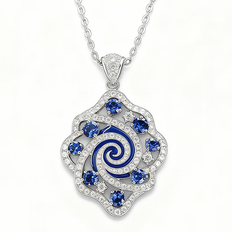 Sotiya Artist Collection Famous Painting Starry Night Enamel Necklace Sterling Silver-Sotiya