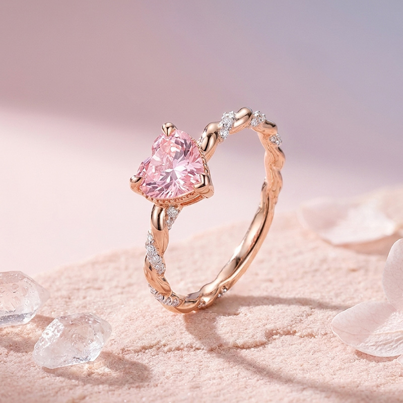 Sotiya Twist Heart Cut Pink VVS Moissanite Engagement Ring Sterling Silver