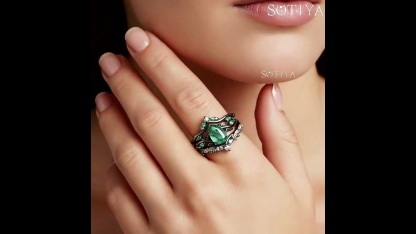 Sotiya 3PC Nature Inspired Pear Cut Green Moss Agate Wedding Bridal Ring Set Sterling Silver