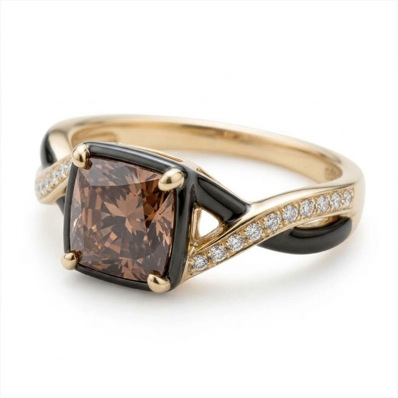 Sotiya Two Tone Twist Cushion Cut Coffee Engagement Ring Sterling Silver
