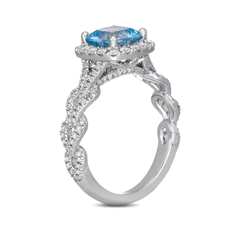 Sotiya Cathedral Interweaving Halo Cushion Cut Engagement Ring Sterling Silver-Sotiya