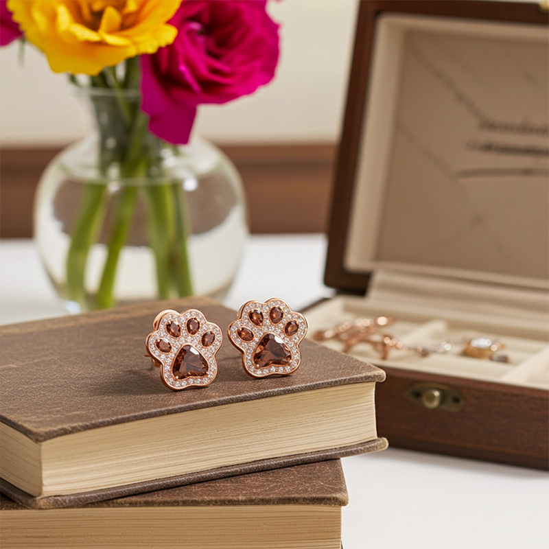 Sotiya Pet Cat Dog Paw Halo Coffee Heart Cut Stud Earrings Sterling Silver-Sotiya