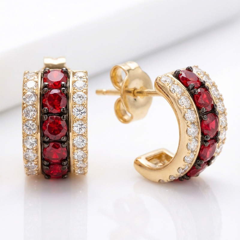 Sotiya Three-Row Round Cut Stud Earrings Sterling Silver-Sotiya