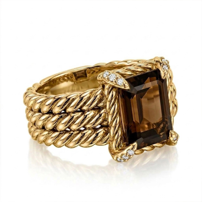 Sotiya Twisted Rope Emerald Cut Coffee Engagement Ring Sterling Silver