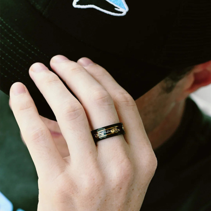 Sotiya Vintage Black Princess Cut & Meteorite Gold Leaf Couple Rings-Sotiya