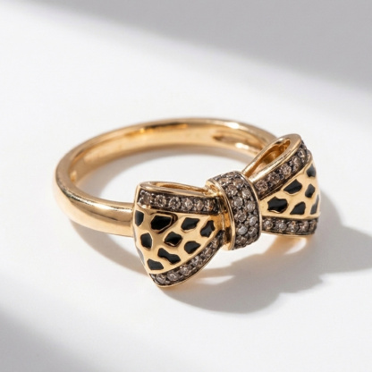 Sotiya Leopard Print Bowknot Coffee Enamel Ring Sterling Silver-Sotiya
