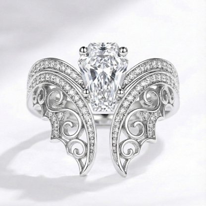 Sotiya Vintage Bat Coffin Cut Wedding Bridal Ring Set Sterling Silver-Sotiya