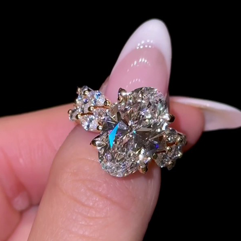 Sotiya 3PC Oval Cut Flower Prongs Wedding Bridal Ring Set Sterling Silver-Sotiya