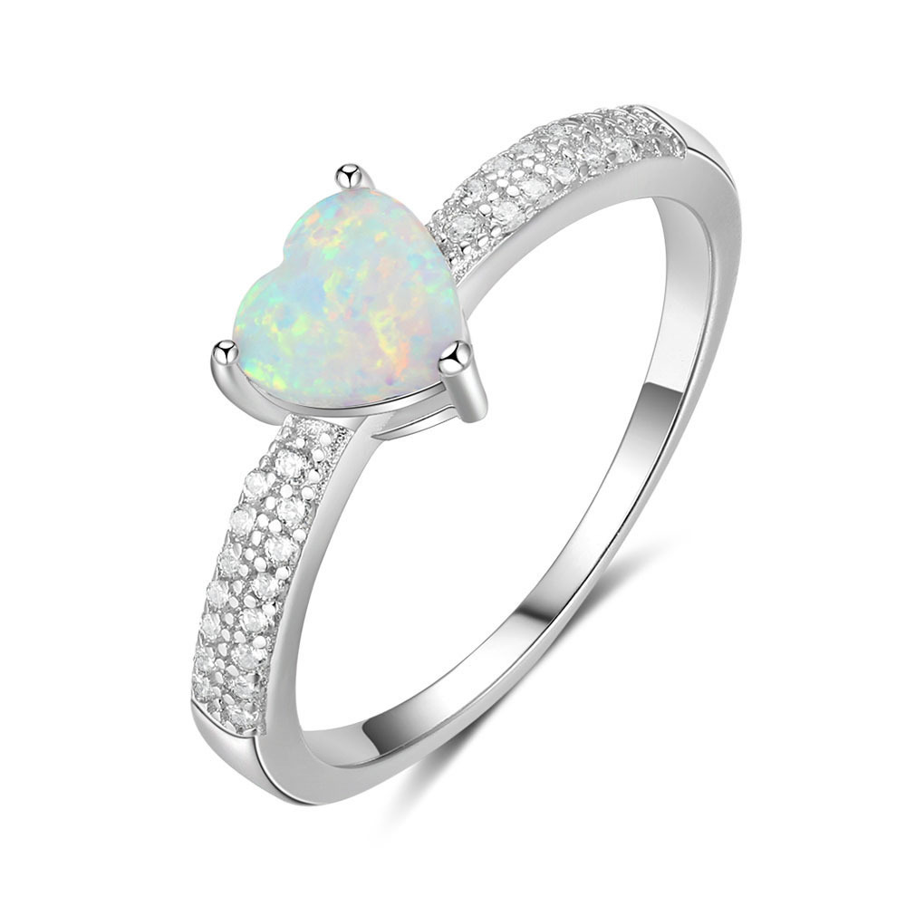 Sotiya Heart Cut Opal Side Stone Engagement Ring Sterling Silver-Sotiya