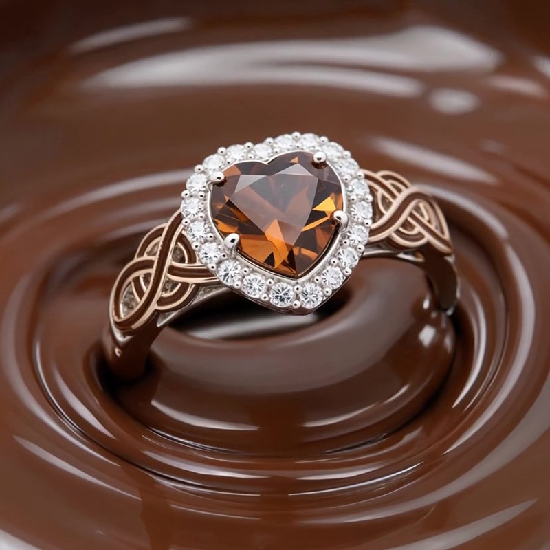 Sotiya Halo Heart Cut Knot Coffee Enamel Engagement Ring Sterling Silver-Sotiya